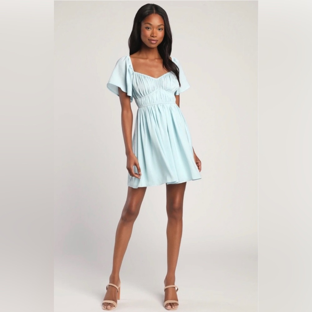 NWT Lulu's You Give Me Butterflies Light Blue Flutter Sleeve Mini Dress XL